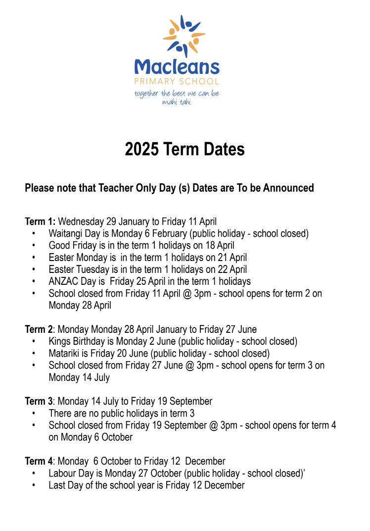 School dates for 2025